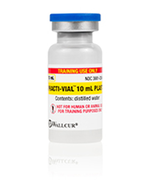 Practi-Vial™ 10 mL Plastic for clinical training. Teach your students the sterile techniques of vial handling, air replacement, dosage aspiration and needle withdrawal.