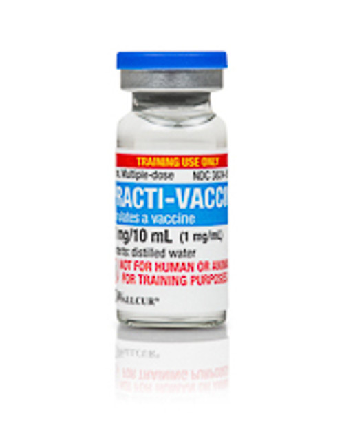 Wallcur's NEW Practi-Vaccine™ 10 mL (1 mg/mL) Vial for clinical training simulates a 10 mg/10 mL vaccine. The only simulated vaccine designed to teach the essential skills necessary to calculate, measure, and administer multi-dose vaccines. Practi-Vaccine™ 10 mL vial is filled with distilled water, is safe for use with manikins and task trainers, and is ideal for the most current and relevant skills training for nursing and pharmacy programs.