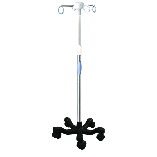 S30 I.V. Pole

4 - Hook Top
5 - Leg, heavy weighted base for improved stability 
Chrome plated steel pole
Twist-lock adjustment
Dimensions:

Height: 42"
 Width: 2"