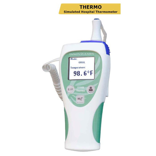 Designed specifically for simulation purposes, Thermo was Inspired by the Welch Allyn® SureTemp™ Plus 690, which is used in many hospitals in North America. This device simulates temperature measurements by pushing values to the device using a tablet, smartphone, or computer. The simulator can be used with manikins or with a standardized participant, and probes are compatible with Welch Allyn probe covers.