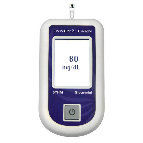 The Mini Gluco is designed to simulate a blood glucose (blood sugar level) measurement, using either a low, medium, high-fidelity manikin or a simulated standardized patient. Using a tablet, cell phone, computer, or iPad® (not included), students can send the values to simulate hypoglycemia and/or hyperglycemia. This mini-glucometer works with real or expired strips, as well as artificial or no blood at all.