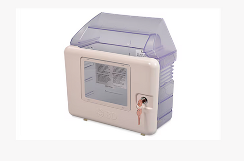 BD® Sharps Container Locking Wall Cabinet with Shield, 5.4 qt, patient room, beige