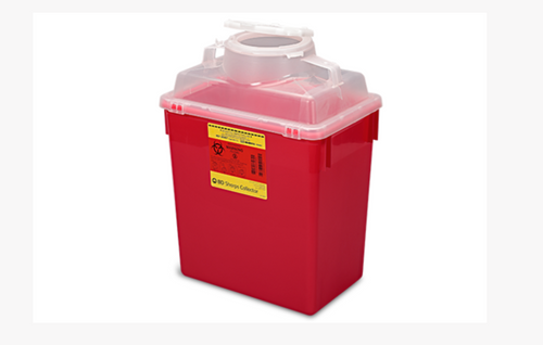 BD® Multiuse Nestable Sharps Container, 6 gal, hinge cap, red