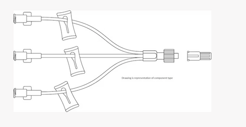 BD® Q-Syte™ Needle-free Connector with 15 cm (6 in.) macro bore tri-extension set and spin nut