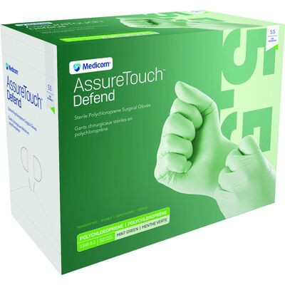  AssureTouch Defend Polychloroprene Surgical Gloves – Powder Free, Latex Free, Mint Green