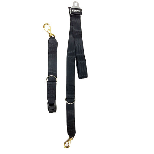 Two-piece patient restraints made of 2″ nylon/polyester webbing with quick-release, automotive- type, coated metal buckle that resists rust and corrosion, or polypropylene webbing with plastic buckle.