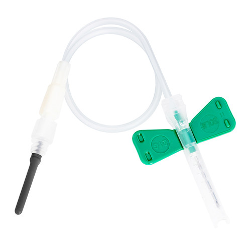 The Sol-Care Safety Blood Collection Needle is a safety-engineered device with a sliding safety shield that clicks when activated, alerting you that the needle is safely locked.