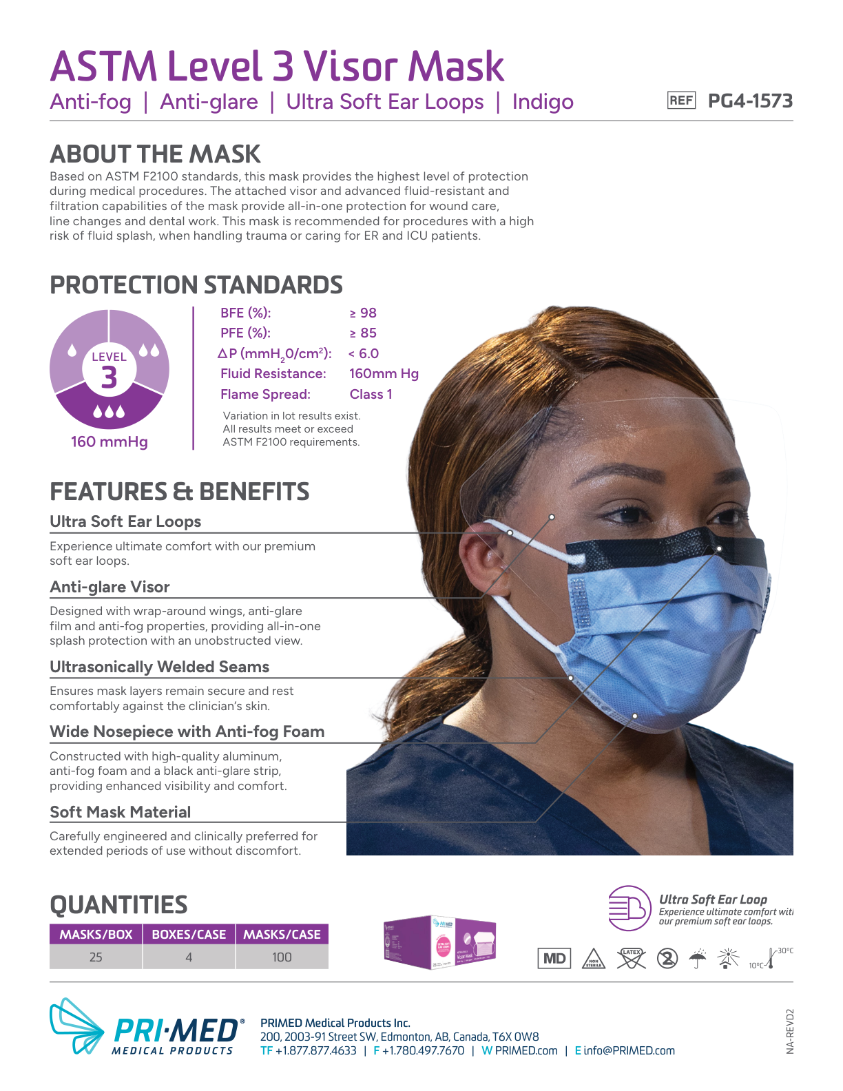 PRIMED ASTM Level 3 Visor Medical Face Mask PG4-1573 product information