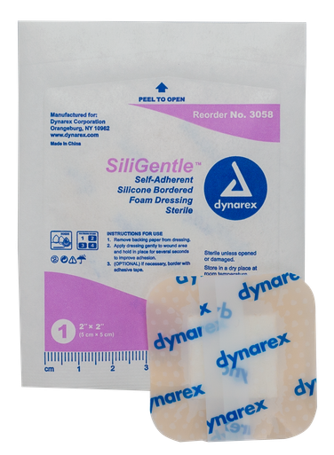 SiliGentle - Silicone Bordered Foam Dressing, 2" x 2", 12/10/Cs