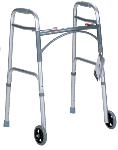 Junior Two Button Folding Walker with 5" Wheels, (25.5”-32.5”), 1pc/bag