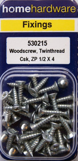 Home Hardware  Hardened Pozi Twinthread CSK Woodscrews BZP 0.5" x 4 pack of 50