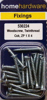 Home Hardware  Hardened Pozi Twinthread CSK Woodscrews BZP 1" x 4 pack of 30