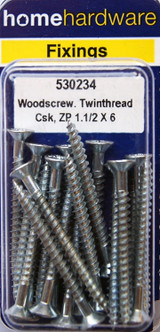 Home Hardware  Hardened Pozi Twinthread CSK Woodscrews BZP 1 1/2" x 6 pack of 18