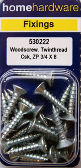 Home Hardware  Hardened Pozi Twinthread CSK Woodscrews BZP 3/4" x 8 pack of 20