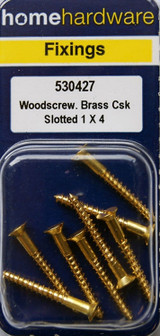 Home Hardware  Slotted CSK Woodscrews Brass 1" x 4 pack of 8