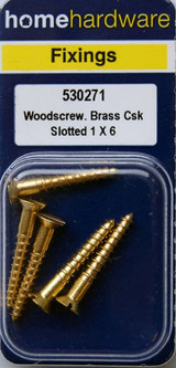Home Hardware  Slotted CSK Woodscrews Brass 1" x 6 pack of 5