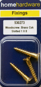 Home Hardware  Slotted CSK Woodscrews Brass 1" x 8 pack of 3