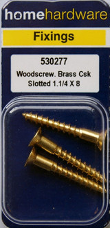 Home Hardware  Slotted CSK Woodscrews Brass 1 1/4" x 8 pack of 3