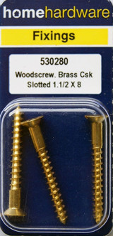 Home Hardware  Slotted CSK Woodscrews Brass 1 1/2" x 8 pack of 3