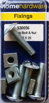 Home Hardware  Roofing Gutter Bolts & Nuts BZP M6x25 pack of 4 