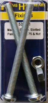 Home Hardware Slotted Panhead Machine Screws & Nuts BZP M6x75 pack of 2