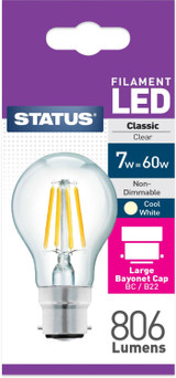 Status 7/60w GLS Filament LED WW BC
