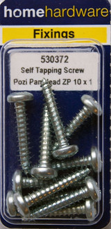 Home Hardware  Pozi Pan Head Self Tapping Screws BZP 1" x 10 pack of 9