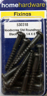 Home Hardware  Round Head Woodscrews Black Japanned 1 1/4" x 8 pack of 10