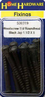 Home Hardware Round Head Woodscrews Black Japanned 1 1/2inches x Size 8 Pack of 8