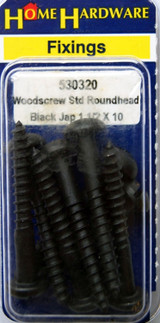 Home Hardware Round Head Woodscrews Black Japanned 1 1/2" x 10 pack of 6