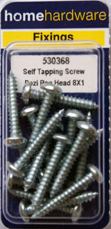 Home Hardware Pozi Pan Head Self Tapping Screws BZP 1" x 8 pack of 14