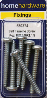 Home Hardware  Pozi Pan Head Self Tapping Screws BZP 1 1/2" x 10 pack of 6