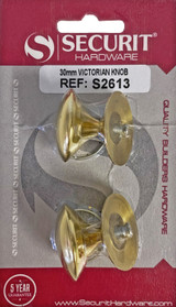 Securit Victorian Brass Knobs 30mm Card of 2