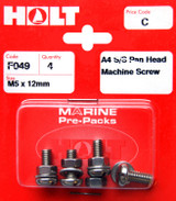 Holt S/Steel  Pan Head M/Screw M5 x 12mm Card of 4 
