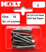 Holt S/Steel CSK  Pozi Selftaper 4.2 x 32mm Card of 10