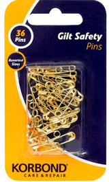 Korbond Gilt Safety Pins Assorted Sizes 36 Pins