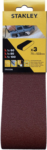 Stanley Sanding Assorted Belts 75x533mm Pack of 3