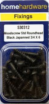 Home Hardware  Round Head Woodscrews Black Japanned 3/4" x 6 pack of 20