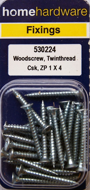 Home Hardware  Hardened Pozi Twinthread CSK Woodscrews BZP 1" x 4 pack of 30