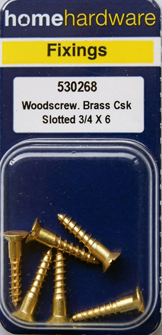 Home Hardware  Slotted CSK Woodscrews Brass 3/4" x 6 pack of 6