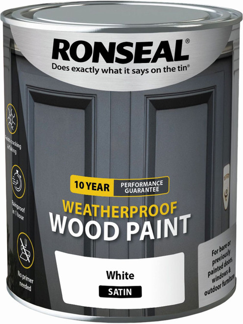 Ronseal 10Y Weatherproof Wood Paint White Satin 750ml