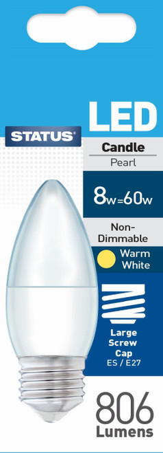 Candle LED ES Warm White Bulb 8w=60w