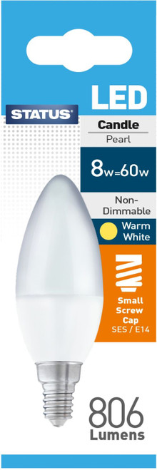 Candle LED SES Warm White Bulb 8w=60w