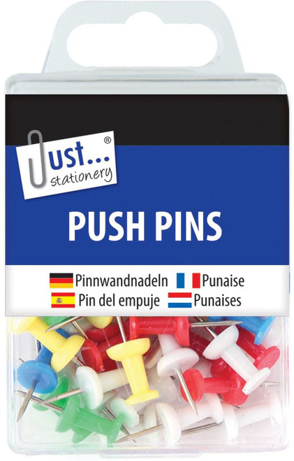 Just Stationery 50 Push Pins Assorted Colours