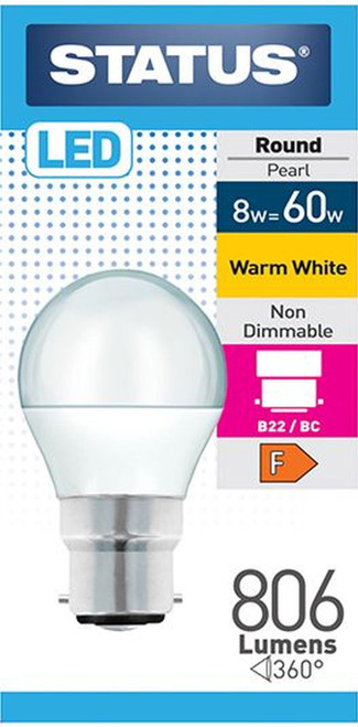 Status 8/60w Golf Warm White BC Light Bulb