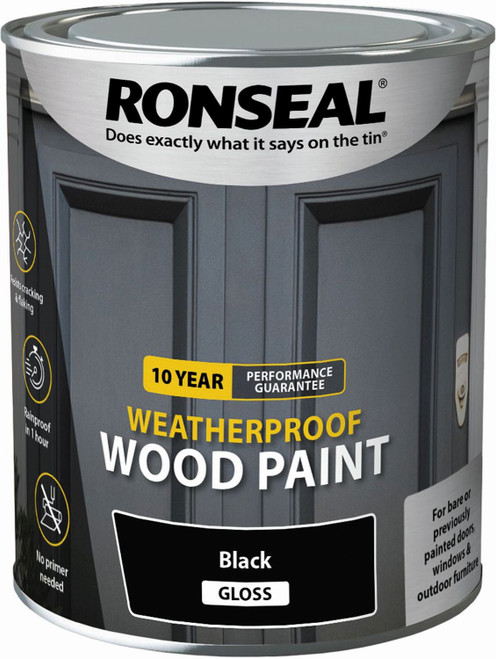 Ronseal 10Y Weatherproof Wood Paint Black Gloss 750ml