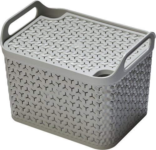 Strata Urban Store Basket & Lid Medium Cool Grey 14 Litres 23x23.5x30.5cm