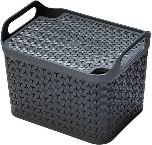 Strata Urban Store Basket And Lid Medium Charcoal 14 Litres Capacity 23 x 23.5 x 30.5cm