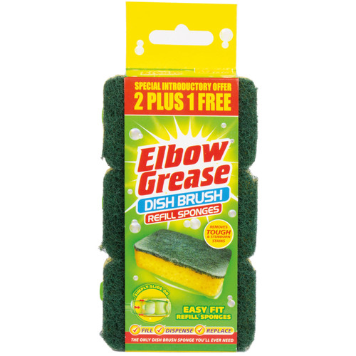 Elbow Grease Dish Brush Refill Sponges 3 Pack