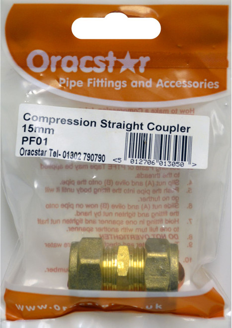 Oracstar 15mm Brass Straight Connector 